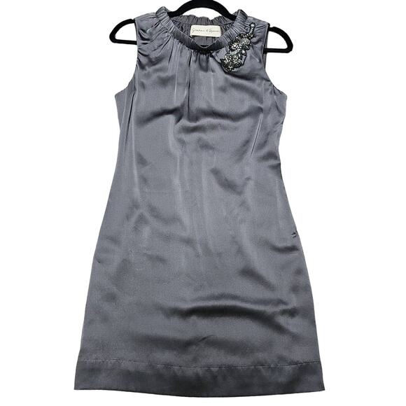 Graham & Spencer Dress Womens Size Small Silk Silver Beaded Mini Wedding Guest - Picture 1 of 13